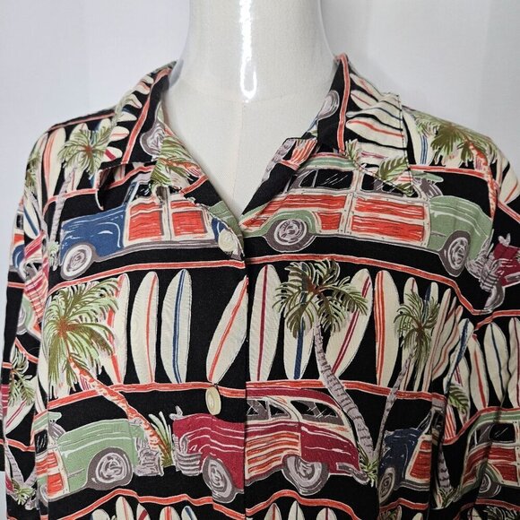 Line Two Vintage Shirt Women's XL Hawaiian Surfboard Rockabilly 50's - Picture 3 of 9